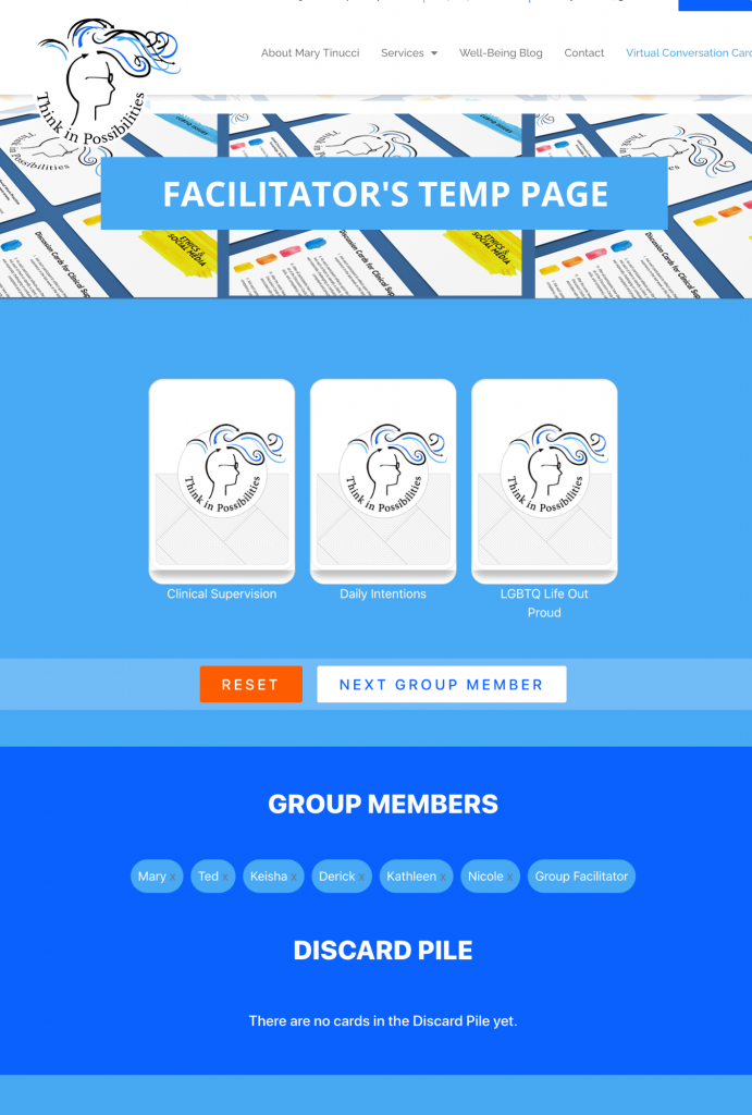 Facilitator's temp page screenshot