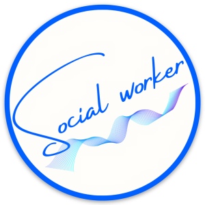 social worker blue lettering and blue boarder on white round sticker